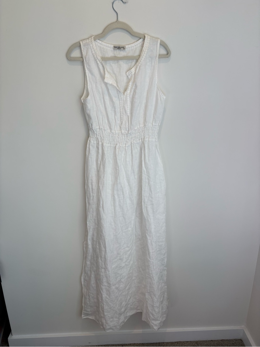 White Sleeveless Midi Dress with Smocked Waist